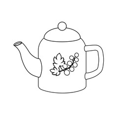 Teapot, black outline, white background, coloring, icon, design