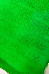 Casting of possible emerald tablet visualisation with epoxy resin to prepared form (no real meaning)