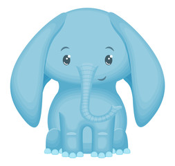 Cute funny little baby elephant. Isolated on white background. Vector illustration.