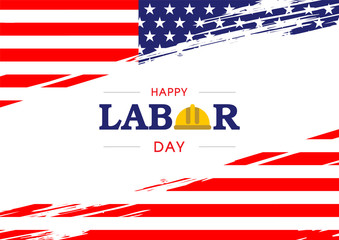Happy Labor Day lettering creative design on white brush stoke style and the U.S.A flag background.