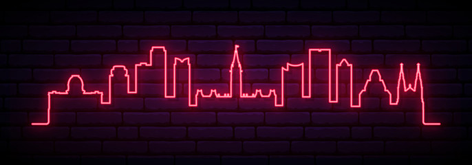 Fototapeta premium Red neon skyline of Ottawa. Bright Ottawa City long banner. Vector illustration.