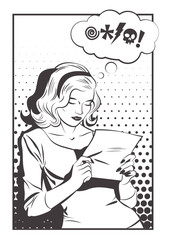 Girl and Love Letter Comic Book Style Hand Drawn Illustration 