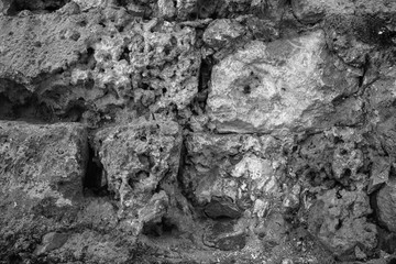 evocative image of black and white texture of ancient wall