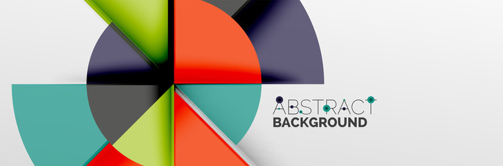 Bright color circles, abstract round shapes and triangles composition with shadow effects. Vector modern geometric design template