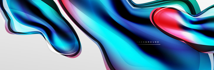 Vector abstract background, flowing liquid style bubble with metallic, color quicksilver chrome texture and color glow effects