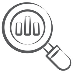 
Barchart inside magnifier, doodle line icon of data analysis 
