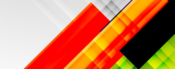 Geometric abstract backgrounds with shadow lines, modern forms, rectangles, squares and fluid gradients. Bright colorful stripes cool backdrops