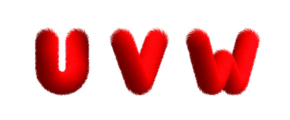 Set of High Quality 3D Shaggy Letter U V W on White Background . Isolated Vector Element