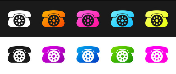 Set Telephone icon isolated on black and white background. Landline phone. Vector Illustration.