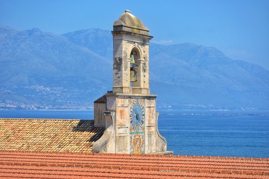 bell tower of the church in Gaeta medieval town, italy