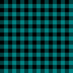 Tartan plaid. Scottish pattern in black and teal cage. Scottish cage. Traditional Scottish checkered background. Seamless fabric texture. Vector illustration