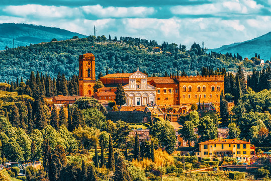 Basilica di San Miniato (Abbazia di San Miniato al Monte) a basilica in Florence, standing atop one of the highest points in the city.Italy.