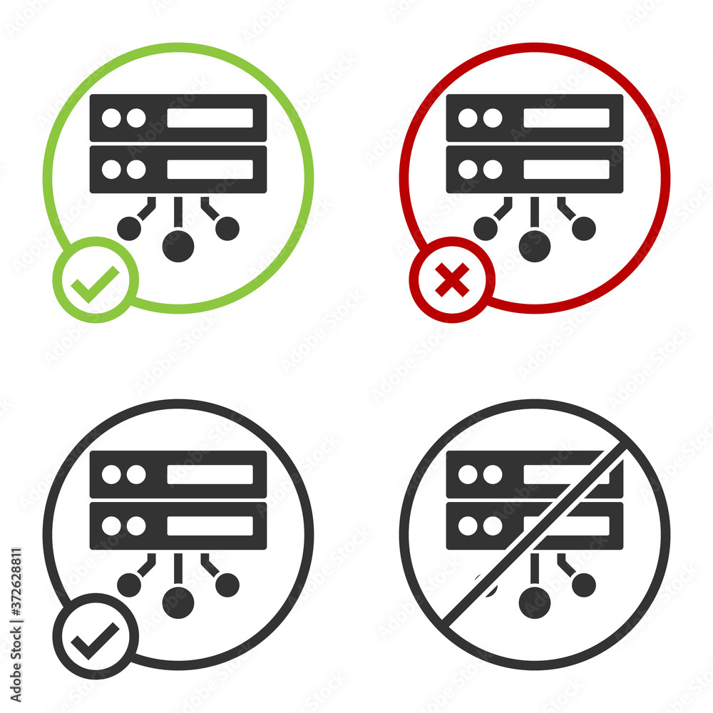 Poster black server, data, web hosting icon isolated on white background. circle button. vector.