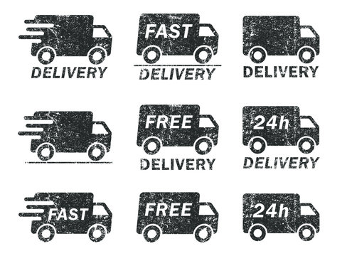 Fast 24h free shipping delivery truck icon shape. Web store logo symbol sign. Vector illustration image. Isolated on white background.	