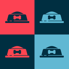 Pop art Pet food bowl for cat or dog icon isolated on color background. Dog bone sign. Vector.