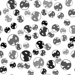 Black Earth globe icon isolated seamless pattern on white background. World or Earth sign. Global internet symbol. Geometric shapes. Vector.