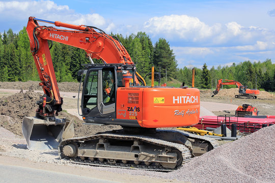 Hitachi Zaxis 225 USRL Crawler Excavator at Construction Site. Illustrative Editorial Content. 