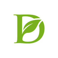 Letter D initial with green leaf logo vector design template