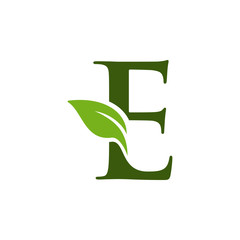 Letter E initial with green leaf logo vector design template