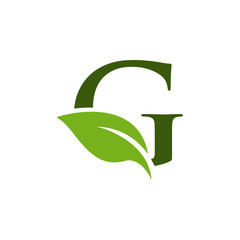 Letter G initial with green leaf logo vector design template