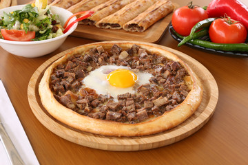 Traditional turkish flavor pide, Turkish pizza with minced beef