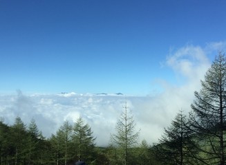 高原から見る雲海、浅間山チェリーパークライン/A sea of clouds from moutain under the blue sky