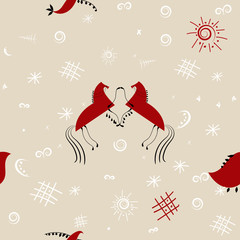 Hand drawn north folk seamless pattern, vector illustration