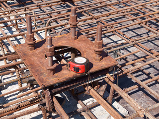reinforcement of concrete reinforced foundation with metal anchor bolts designed for the...