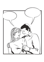 Laughing Lovers Comic Book Art Style Hand Drawn Illustration 