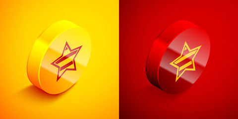 Isometric USA Independence day icon isolated on orange and red background. 4th of July. United States of America country. Circle button. Vector.