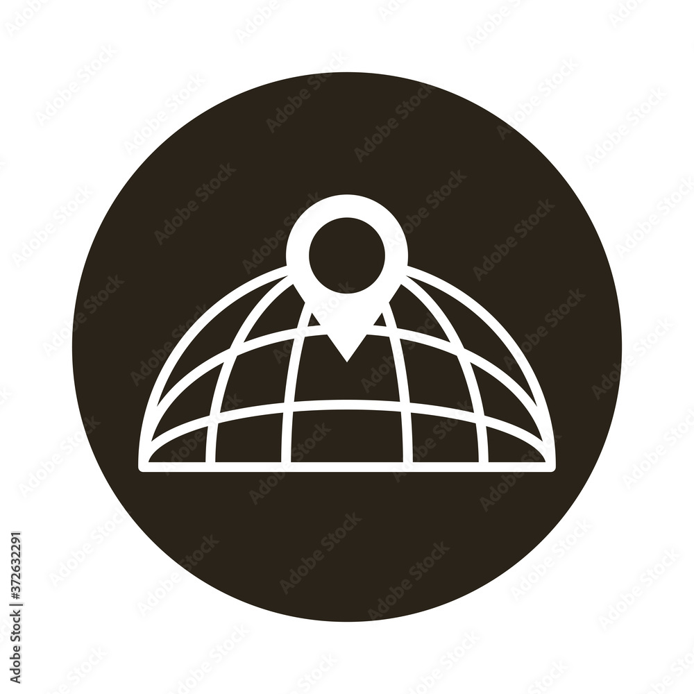 Poster half sphere world planet with pin location block style icon