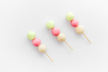 Dango - Japanese dumpling rice cake on plate, top view