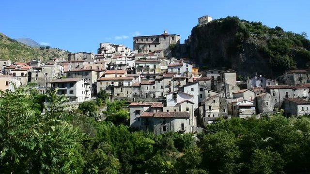 Panoramic view of the rural town of Papasidero, in the region of Calabria, Italy.
