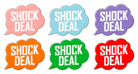 Set Shock Deal tags, sale speech bubble banners design template, vector illustration