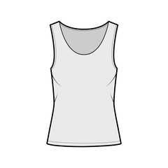 Racer-back cotton-jersey tank technical fashion illustration with relax fit, wide scoop neckline. Flat outwear cami apparel template front, grey color. Women men unisex shirt top CAD mockup 