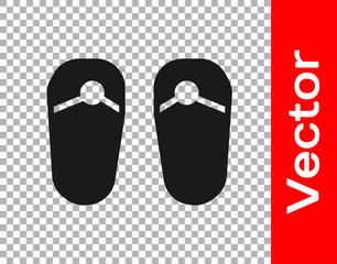 Black Flip flops icon isolated on transparent background. Beach slippers sign. Vector.