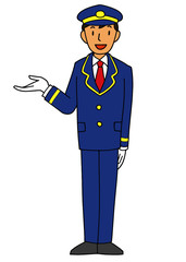 案内する男性駅員
