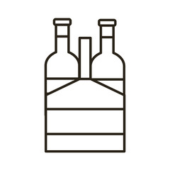 beers bottles in wooden basket line style icon