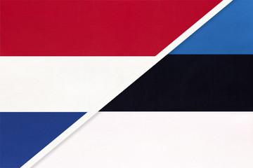 Netherlands or Holland and Estonia, symbol of national flags from textile. Championship between two countries.