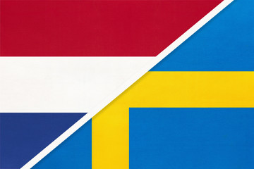 Netherlands or Holland and Sweden, symbol of national flags from textile. Championship between two countries.