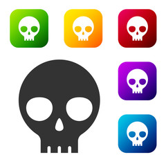 Black Human skull icon isolated on white background. Set icons in color square buttons. Vector.