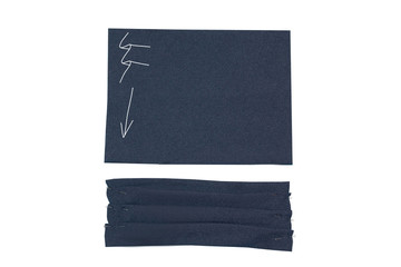 Isolated on white instructions of 10 steps how to make a reusable protective face mask from viruses yourself from a cloth. Step four: fold the fabric in several layers and fix it with needles