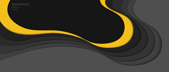 Vector abstract background. Art paper style. Dark, minimalistic yellow stripe. Abstract waves, depth. For web, banners, social networks. Copyspace.