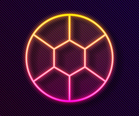 Glowing neon line Football ball icon isolated on black background. Soccer ball. Sport equipment. Vector Illustration.