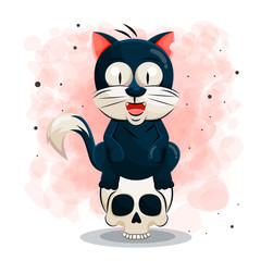 cute black cat cartoon for halloween vector illustration