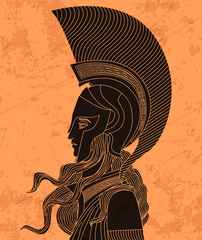 greek orange and black amphora drawing of athena - 372636836