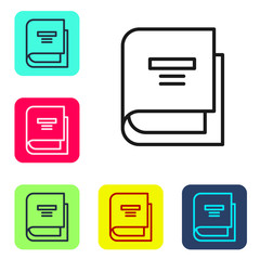 Black line Book icon isolated on white background. Set icons in color square buttons. Vector Illustration.