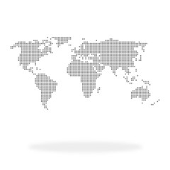 Fototapeta na wymiar Weltkarte: Umriss von der Welt aus grauen Quadraten mit Schatten