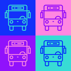 Pop art line Bus icon isolated on color background. Transportation concept. Bus tour transport sign. Tourism or public vehicle symbol. Vector.