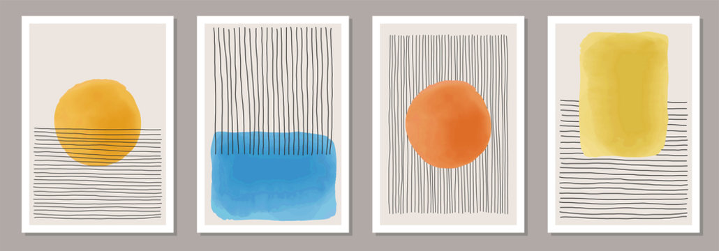 Set of minimalist 20s geometric design poster, primitive shapes